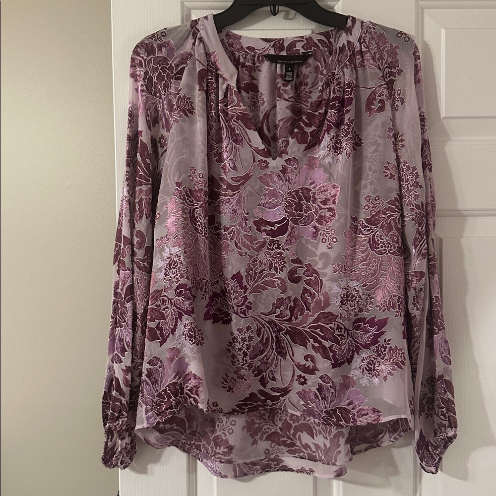 WHBM floral silk burnout blouse